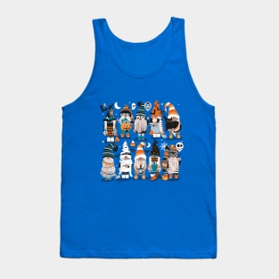 Boo-tiful gnomes // cobalt blue background fun little creatures black grey pastel blue and orange dressed for halloween Tank Top